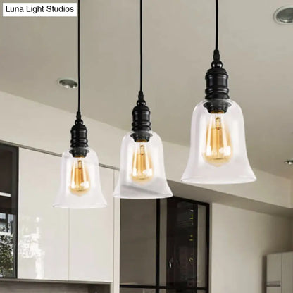 Black Pendant Light Fixture with Clear Glass Shade - Modern Industrial Hanging Design for Kitchen