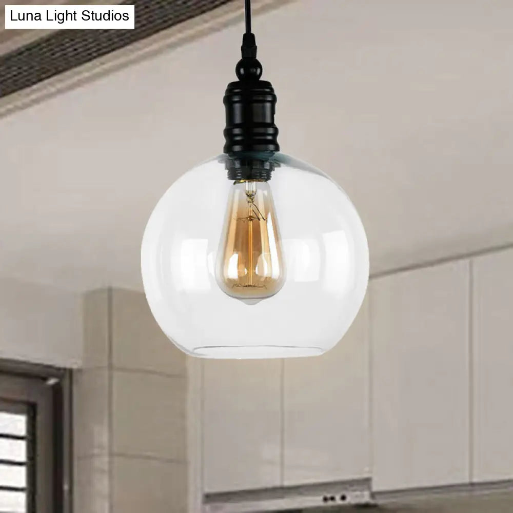 Black Pendant Light Fixture with Clear Glass Shade - Modern Industrial Hanging Design for Kitchen