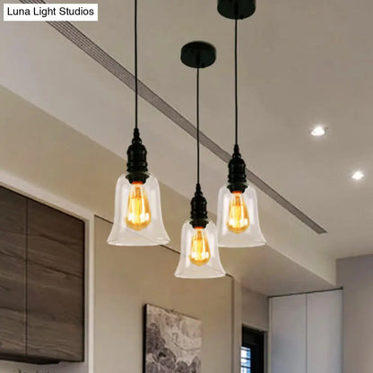 Black Pendant Light Fixture with Clear Glass Shade - Modern Industrial Hanging Design for Kitchen