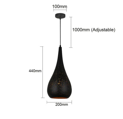 Black perforated iron hollow droplight pendant light casting warm starry glow ideal for dining room decorbites iron hollow