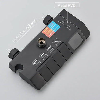 Black piano digital shower system with black metal PVD-coated adjustable tool and multiple function buttons for bathroom decorbites black piano