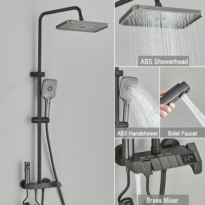 Black matte-finish abs square showerhead with multiple nozzles for decorbites black piano digital shower system
