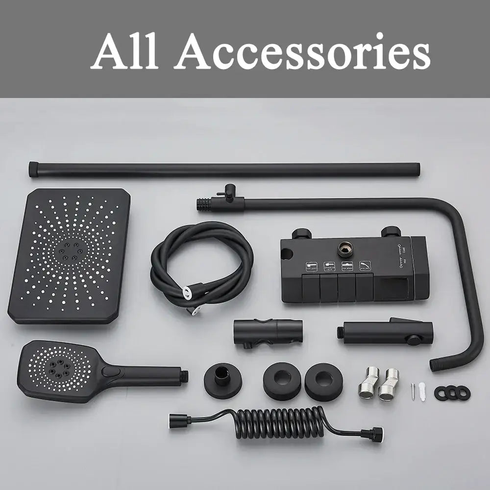 Black piano digital shower system with black matte finish showerhead and brass faucets for modern bathroom decorbites black piano
