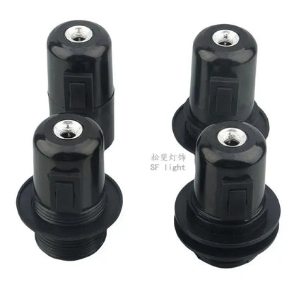 Black plastic e27 socket lamp base with metallic threaded interiors and switch for bedroom use