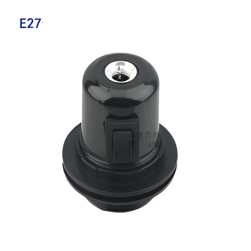 Black plastic e27 socket lamp base with metallic threaded center and side switch for bedroom use