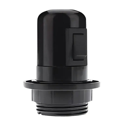 Black plastic e27 socket lamp base with rectangular switch and threaded base for bedroom use