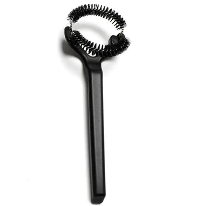Black plastic espresso machine cleaning brush with two circular wire-bristle heads from decorbites espresso machine set