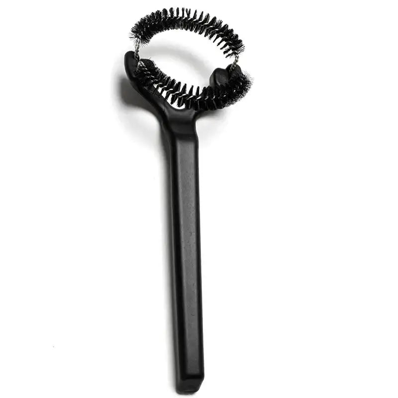 Black plastic espresso machine cleaning brush with two circular wire-bristle heads from decorbites espresso machine set