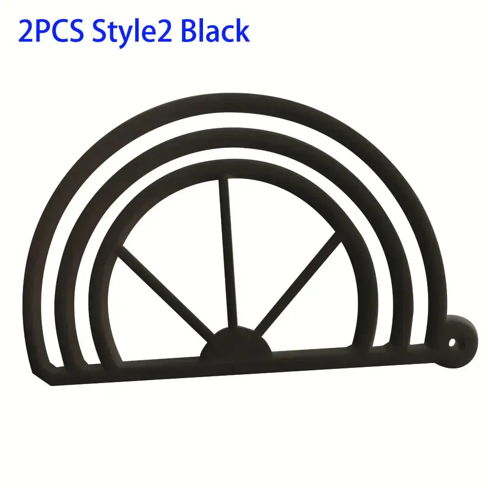Black plastic hat brim bender with concentric arches and hole for hanging decorbites hat brim display holder