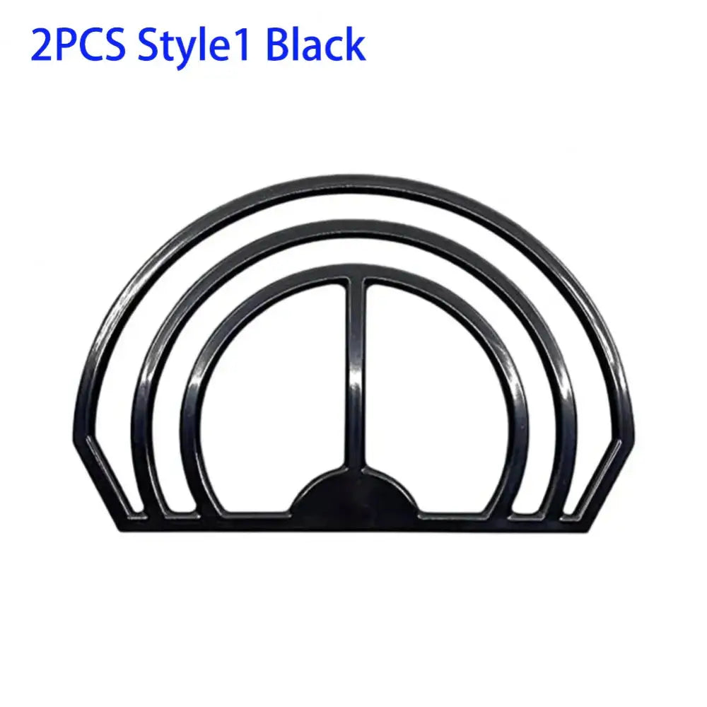Black plastic hat brim bender with three concentric arches and central bar for decorbites hat display and storage