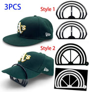 Black plastic hat brim bender with two arched designs for displaying or storing baseball caps by decorbites hat