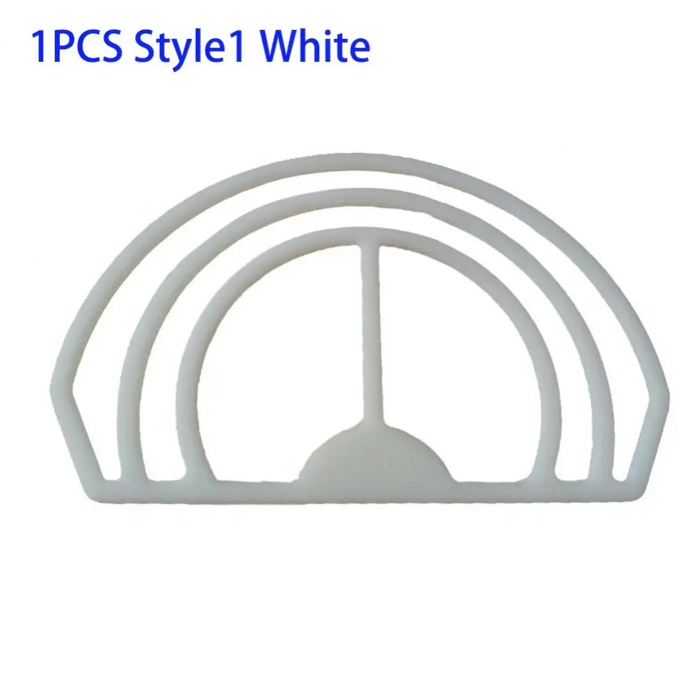 White plastic semi-circular rack with three arches and center bar for decorbites hat brim bender bedroom cap display holder