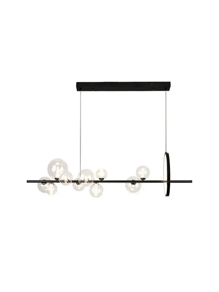 Black postmodern bubble glass chandelier with clear globe bulbs and sleek horizontal bar design for dining room decorbites black postmodern
