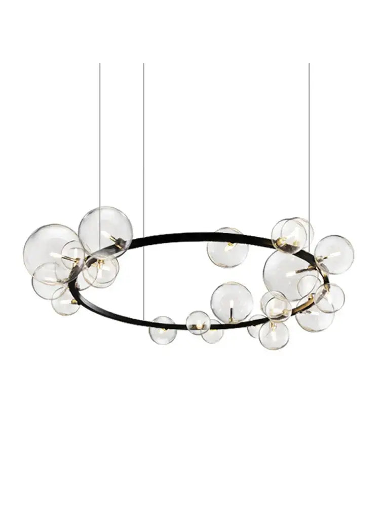 Black postmodern bubble glass chandelier featuring clear globe bulbs designed for dining room decorbites black postmodern