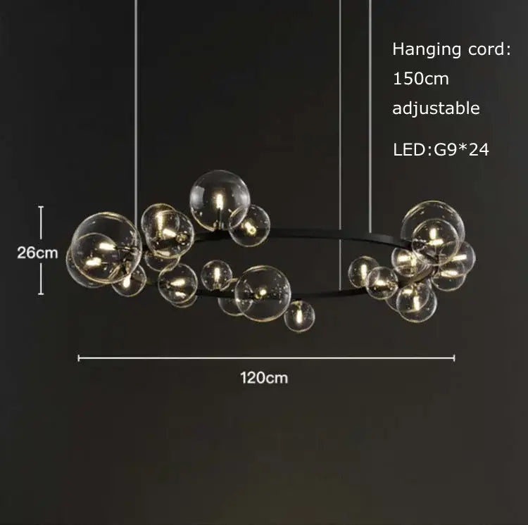 Modern glass black postmodern bubble chandelier with sleek black metal frame and 24 led bulbs for dining room decor