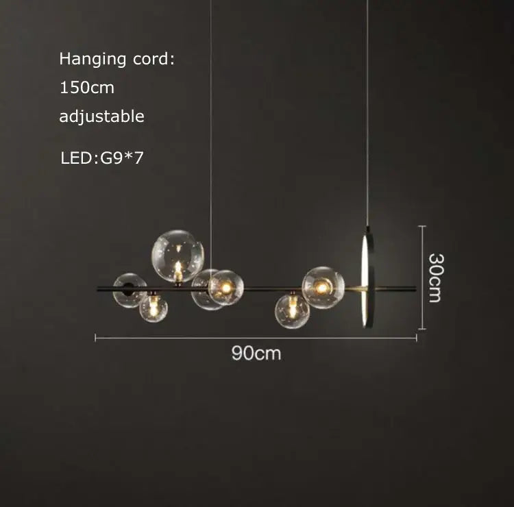 Modern black metal decorbites black postmodern bubble glass chandelier with seven clear globes and circular accent light