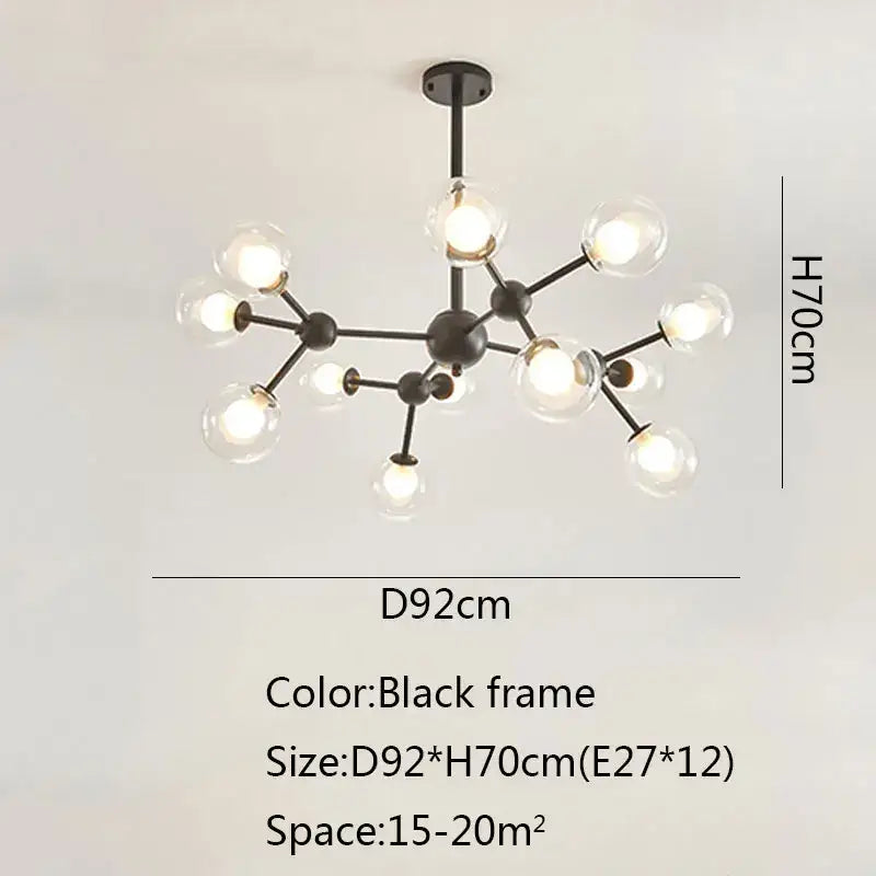 Black postmodern sputnik chandelier with twelve clear glass globe bulbs in black metal for dining room decorbites black postmodern