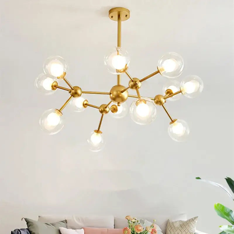 Gold-toned glass globe bulbs molecular design decorbites black postmodern sputnik chandelier for dining room lighting
