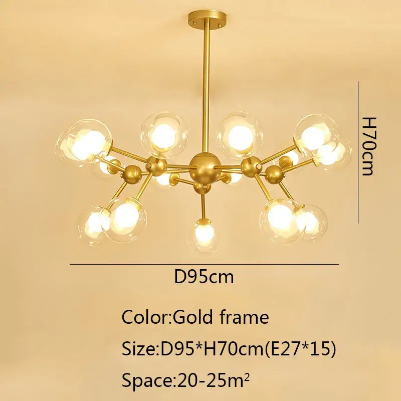 Gold-framed decorbites black postmodern sputnik chandelier with clear glass globe bulbs for dining room lighting