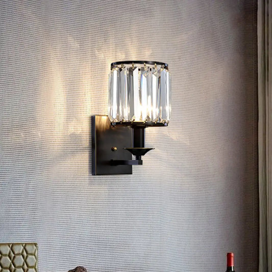 DecorBites™ Black Prismatic Crystal Wall Mount Lamp - Modern Cylinder Design