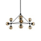 Black Pyramid Frame Chandelier - Loft Style Metal Pendant Light with Tan Glass Shade (10/15-Light) for Living Room