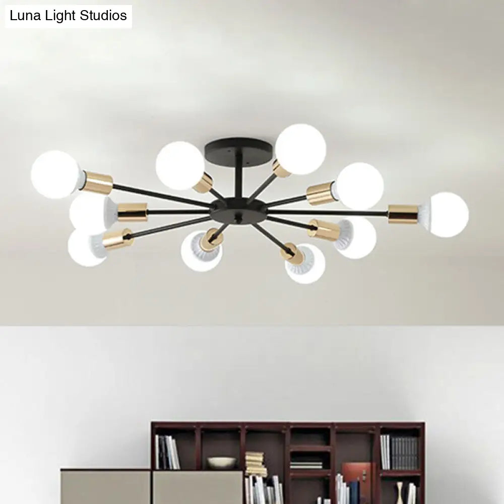 Lámpara de techo empotrada radial negra DecorBites™ con 10 cabezales de estilo industrial: ideal para la iluminación del dormitorio.