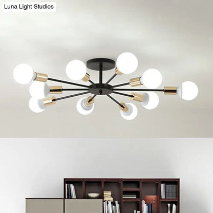 Lámpara de techo empotrada radial negra DecorBites™ con 10 cabezales de estilo industrial: ideal para la iluminación del dormitorio.