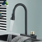 Black rainwater kitchen faucet matte black with gold textured knob and sleek arched spout by decorbites black rainwater