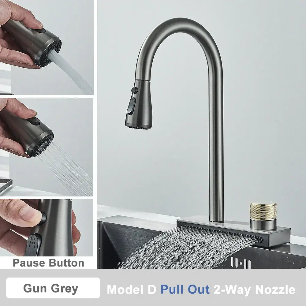 Gun grey pull-out kitchen faucet with sleek modern design and 2-way nozzle from decorbites black rainwater kitchen range