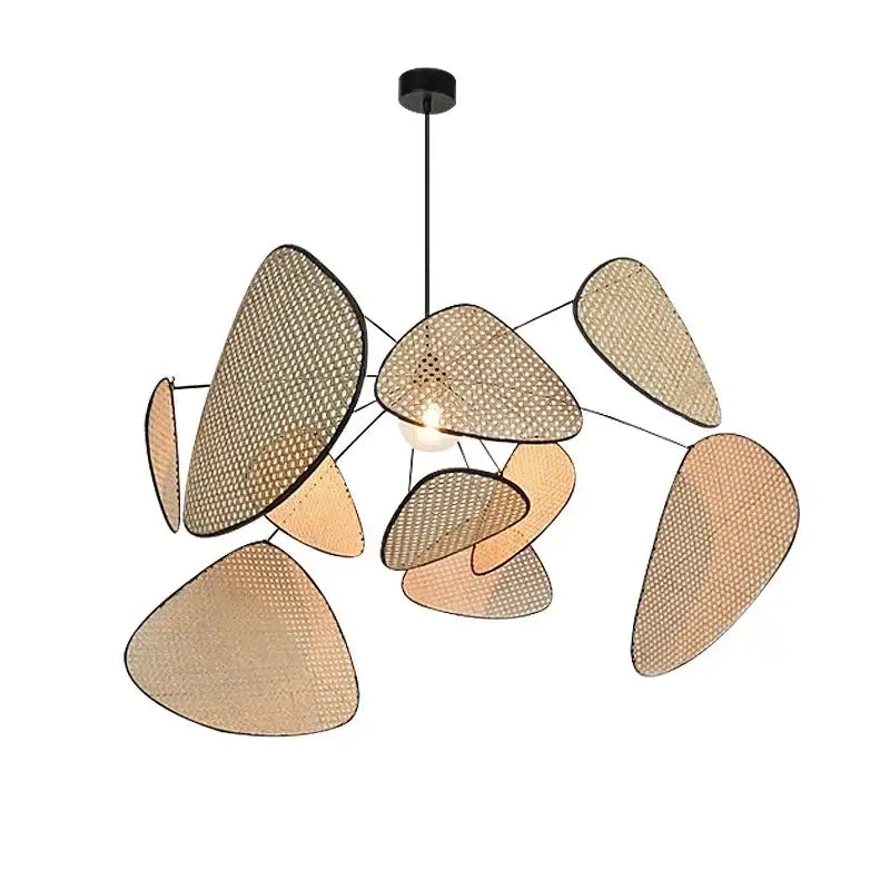 Modern black rattan ceiling chandelier with irregular woven rattan panels in natural beige for dining room decorbites black rattan