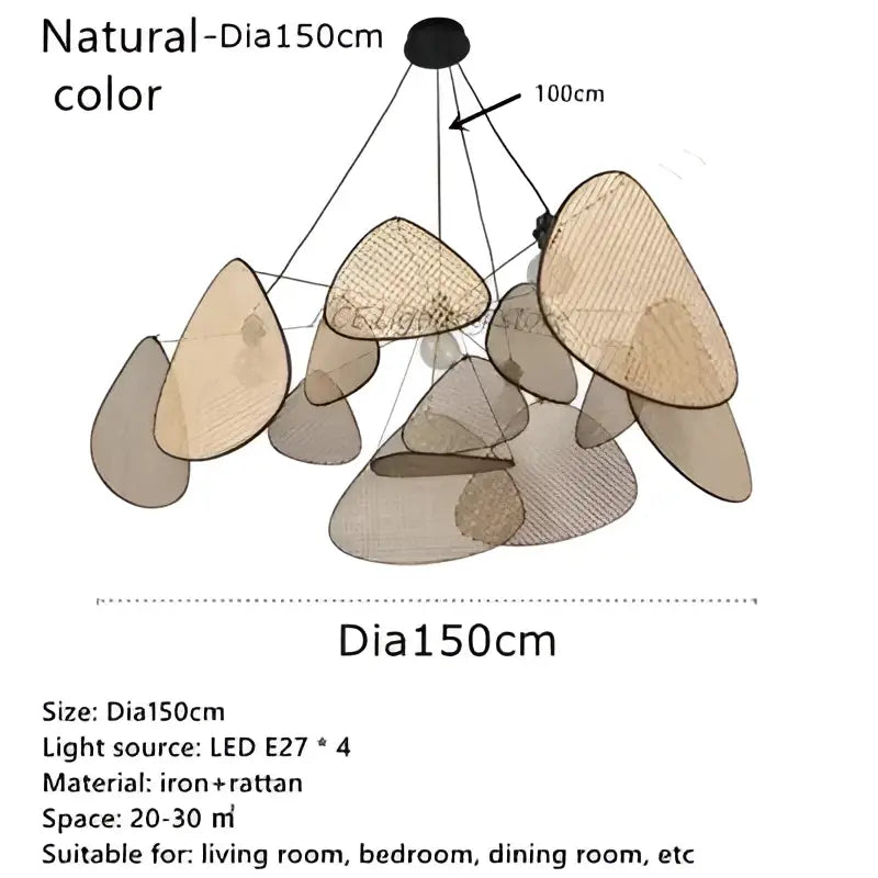 A modern decorbites black rattan ceiling chandelier with organic iron and rattan design for dining room lighting