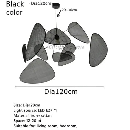 Black iron and rattan ceiling chandelier with irregular overlapping discs for modern decorbites black rattan decor