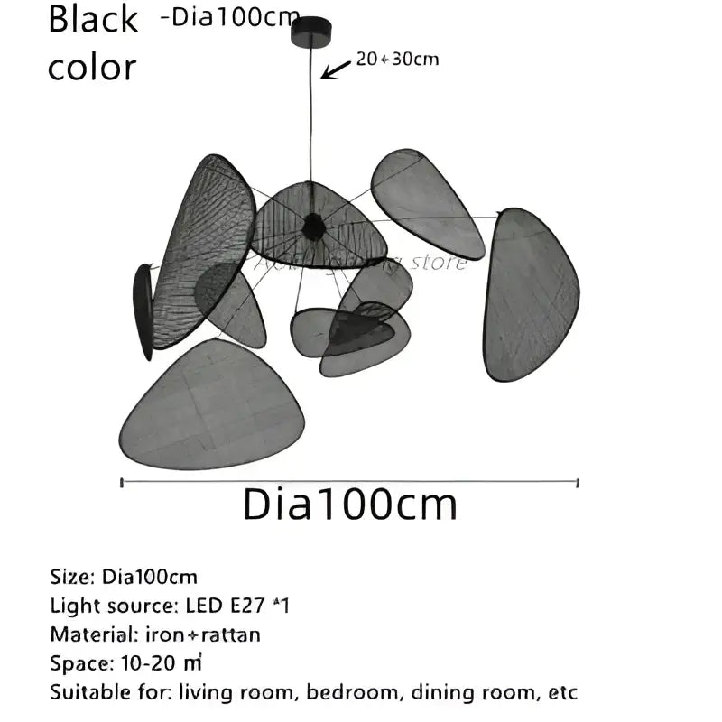 Black iron and rattan ceiling chandelier with modern abstract overlapping shapes for dining room decorbites black rattan