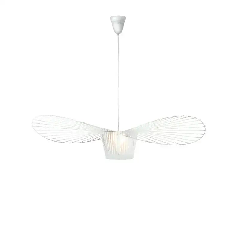 Black rattan hat led chandelier dining room metal ceiling fan with white butterfly-shaped pendant light and frosted glass center