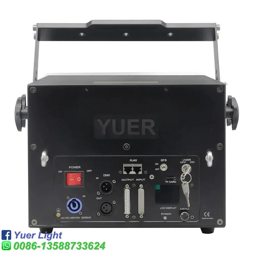 Black rectangular rgb color laser light party room projector with metal frame and multiple ports decorbites 20w rgb