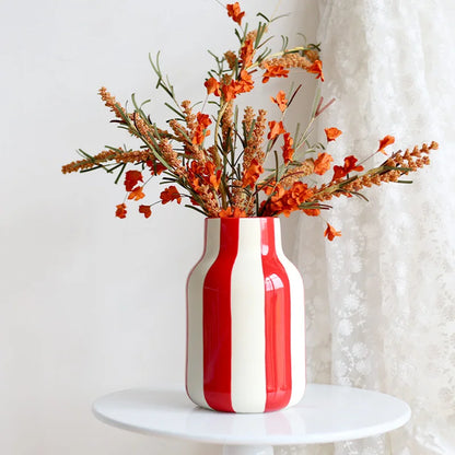 Black & Red Striped Ceramic Vase - Home Decor - Vase