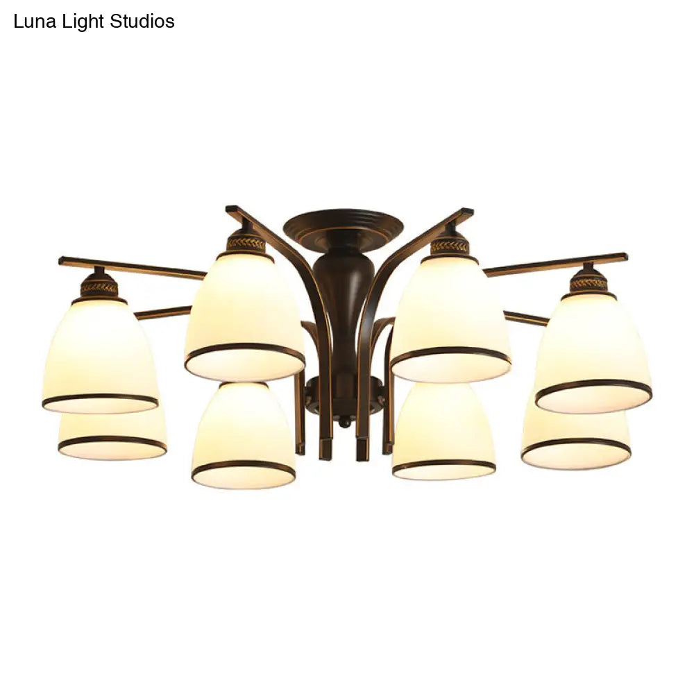 ديكوربايتس™ ديكوربايتس™ مصباح جداري أسود ريترو على شكل جرس مع زجاج مصنفر - ثريا شبه مدمجة لغرفة المعيشة