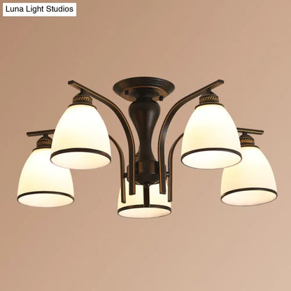 ديكوربايتس™ ديكوربايتس™ مصباح جداري أسود ريترو على شكل جرس مع زجاج مصنفر - ثريا شبه مدمجة لغرفة المعيشة