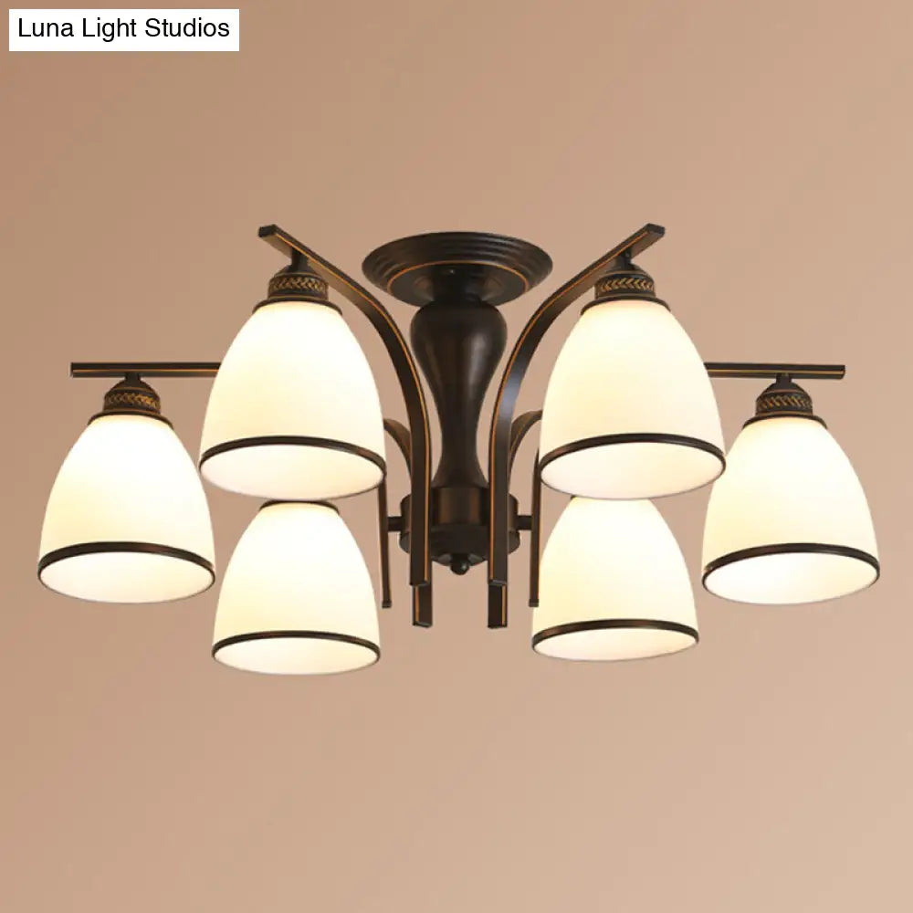 ديكوربايتس™ ديكوربايتس™ مصباح جداري أسود ريترو على شكل جرس مع زجاج مصنفر - ثريا شبه مدمجة لغرفة المعيشة