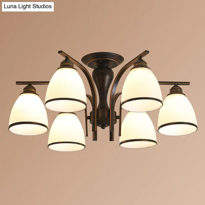 ديكوربايتس™ ديكوربايتس™ مصباح جداري أسود ريترو على شكل جرس مع زجاج مصنفر - ثريا شبه مدمجة لغرفة المعيشة