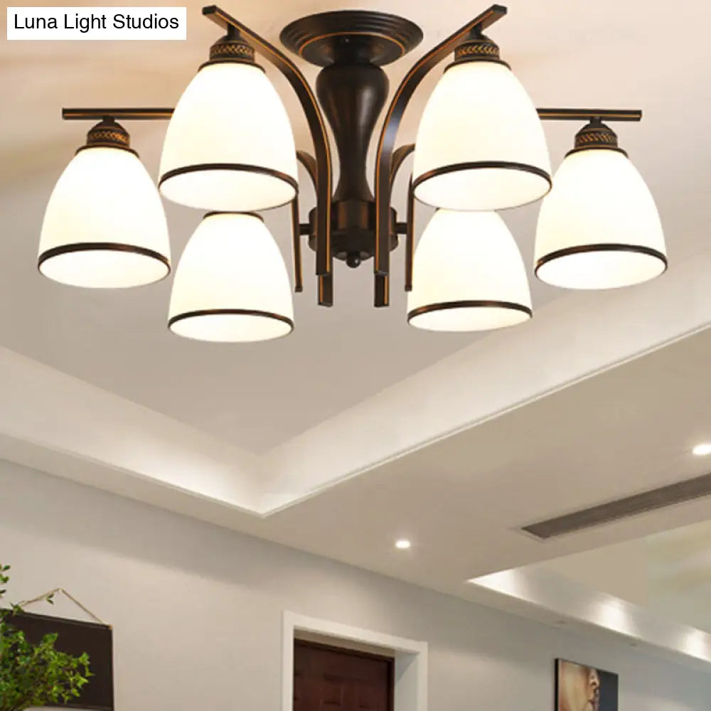 ديكوربايتس™ ديكوربايتس™ مصباح جداري أسود ريترو على شكل جرس مع زجاج مصنفر - ثريا شبه مدمجة لغرفة المعيشة