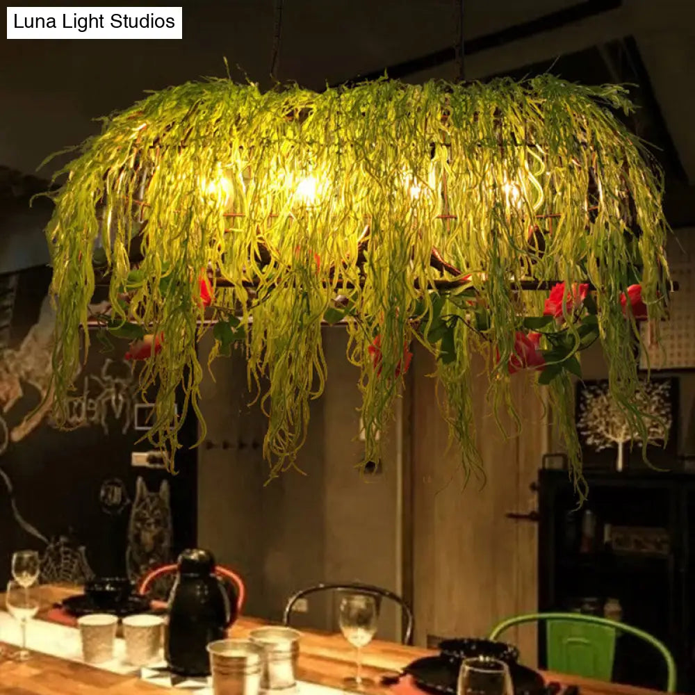 ديكوربايتس™ مصباح سقف جزيرة قفص طيور معدني أسود عتيق مع نبات - مثالي للمطاعم - 4 مصابيح