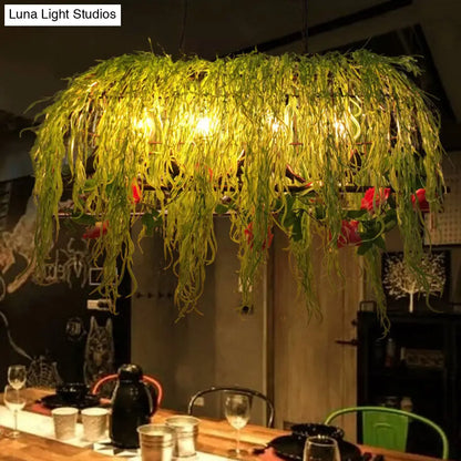 ديكوربايتس™ مصباح سقف جزيرة قفص طيور معدني أسود عتيق مع نبات - مثالي للمطاعم - 4 مصابيح