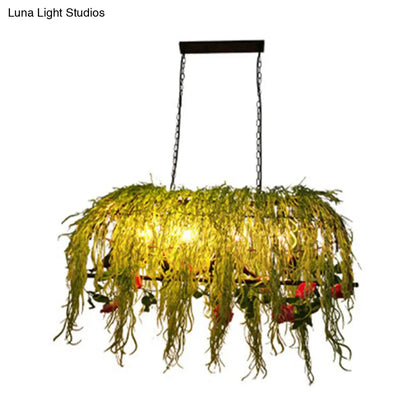 ديكوربايتس™ مصباح سقف جزيرة قفص طيور معدني أسود عتيق مع نبات - مثالي للمطاعم - 4 مصابيح