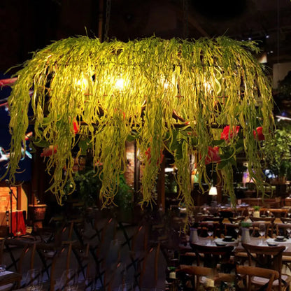 ديكوربايتس™ مصباح سقف جزيرة قفص طيور معدني أسود عتيق مع نبات - مثالي للمطاعم - 4 مصابيح