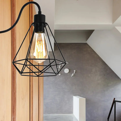 Aplique de pared de metal negro estilo retro con forma de diamante/estrella para cafetería