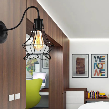 Aplique de pared de metal negro estilo retro con forma de diamante/estrella para cafetería