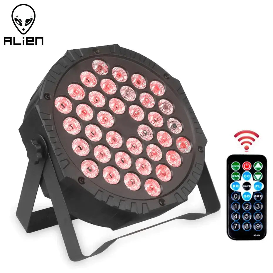 Black alien brand led rgb par light with 36 red leds arranged in a circular pattern for stage show lighting