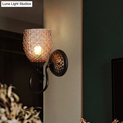 Aplique de pared Tulipán de cristal negro acanalado - Lámpara tradicional de 1 luz para sala de estar