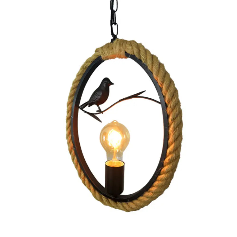 Black Rope Pendant Light Fixture for Living Room with Bird Deco: Round/Rhombus/Square Design